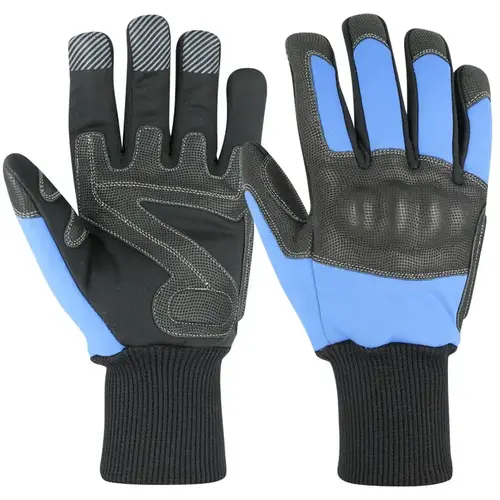 Black and blue custom made leather mechanic gloves