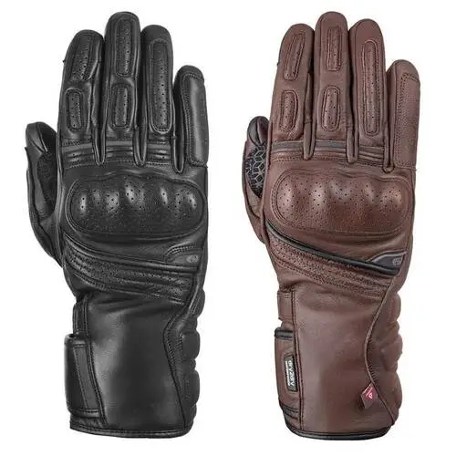 Custom made black and brown leather motorbike gloves