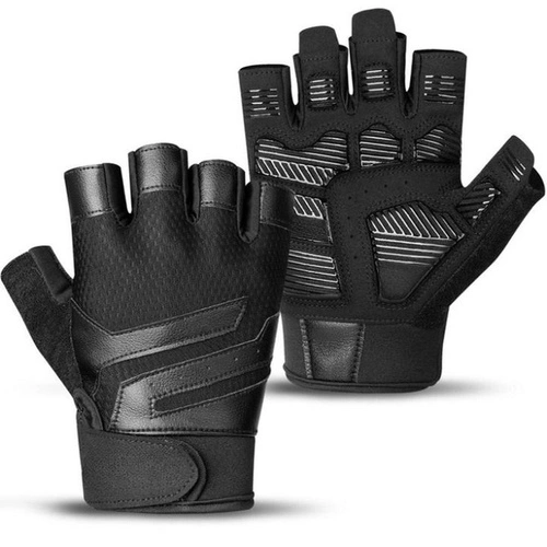 black and grey leather gym gloves