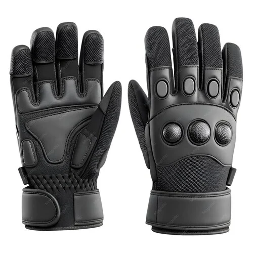 black and grey leather tactical gloves