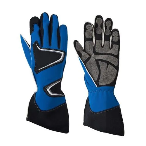Blue and black custom made leather go kart gloves