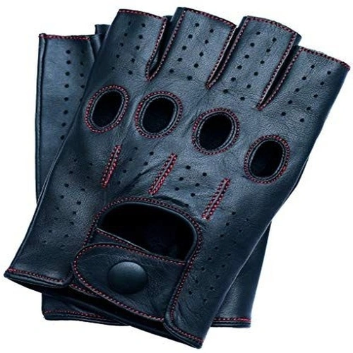 Blue custom made leather cycling gloves