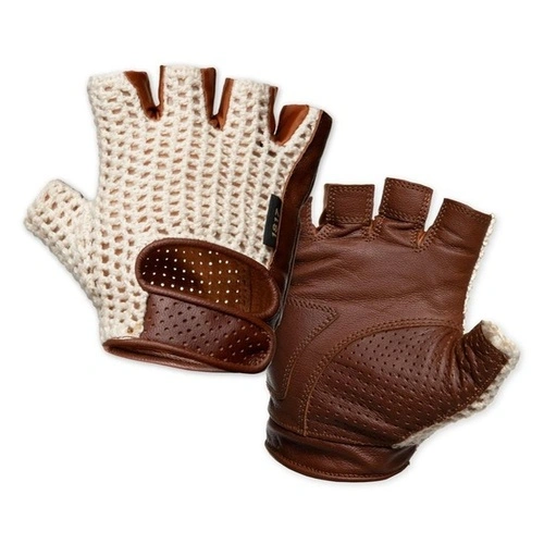 brown and white leather cycling gloves