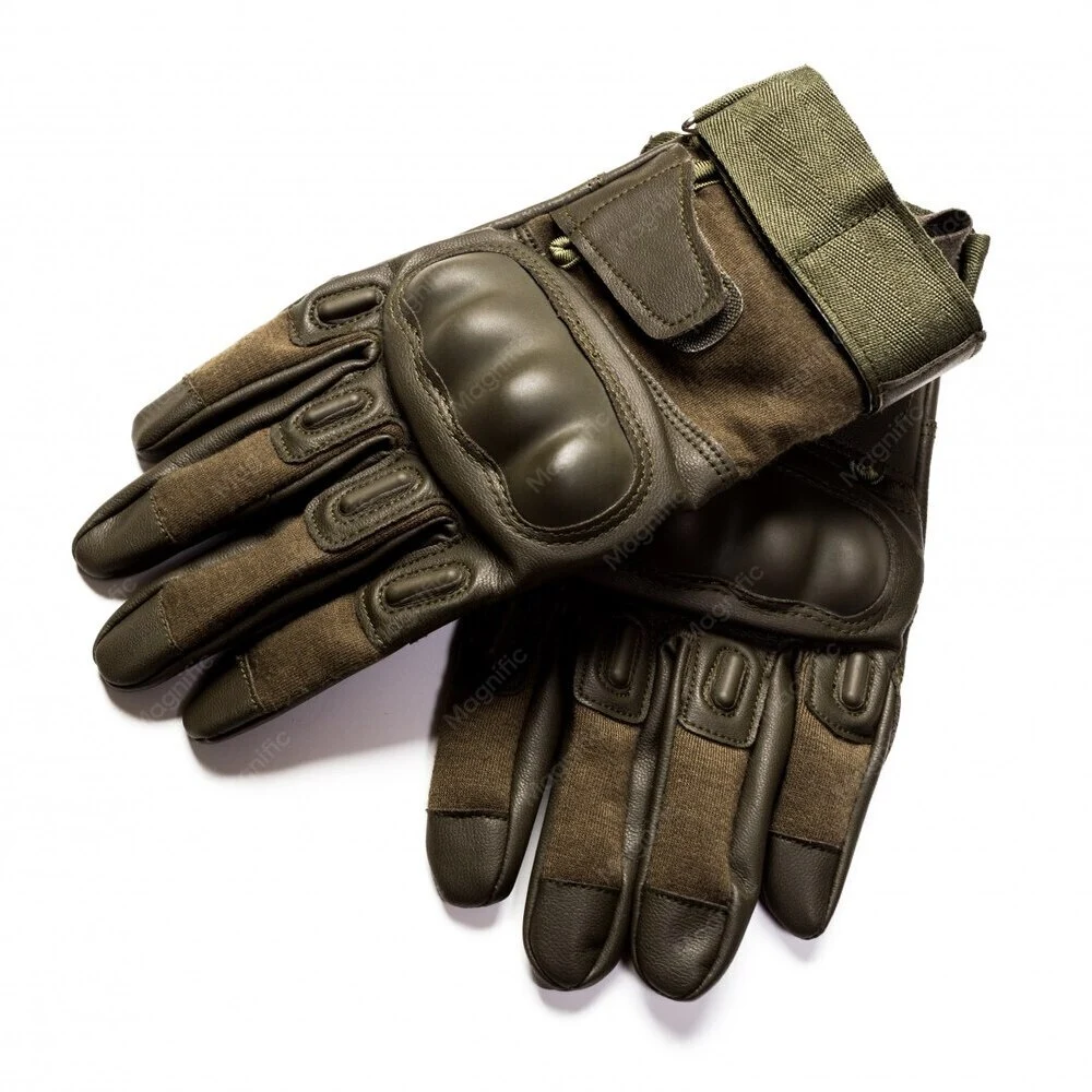 brown leather tactical gloves