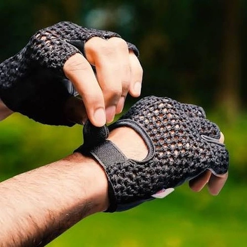 Black custom made leather cycling gloves