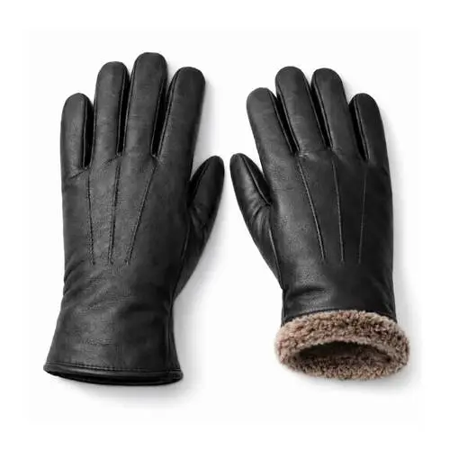 Black custom made leather winter gloves