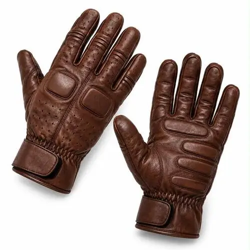 Custom made brown leather motorbike gloves by handygear gloves