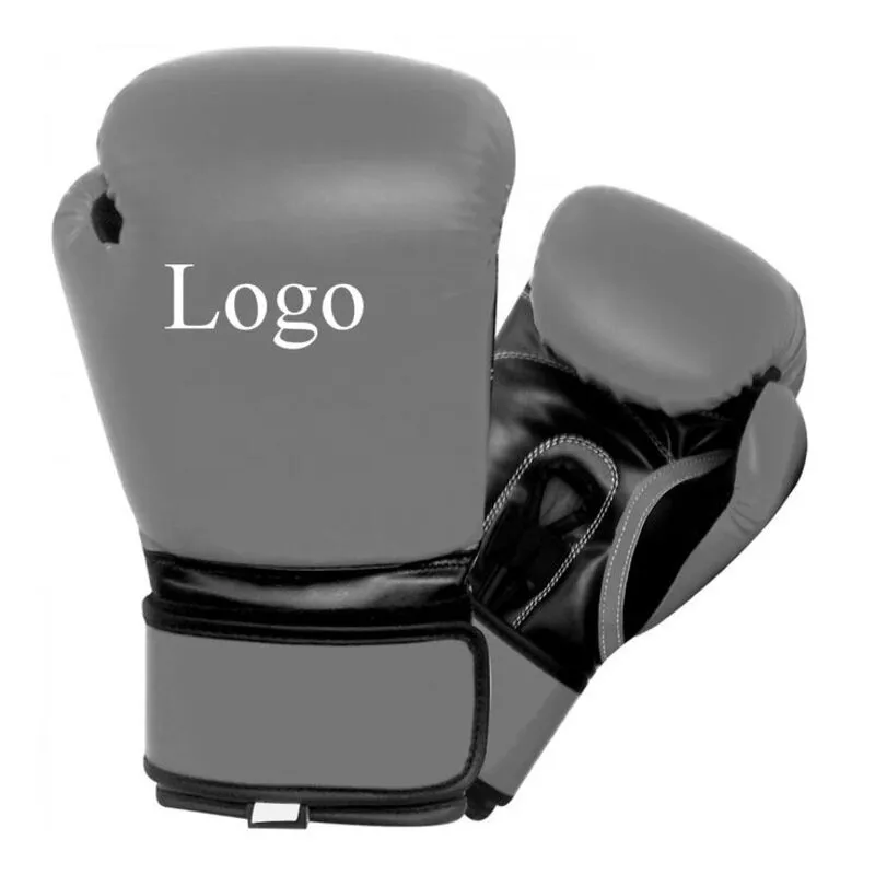 Custom gray boxing gloves with logo and black accents