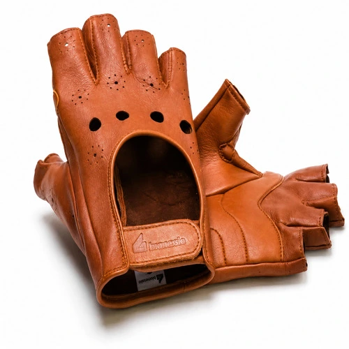 custom made light brown leather cycling gloves
