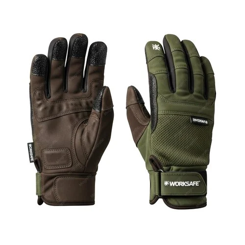 green and brown leather tactical gloves