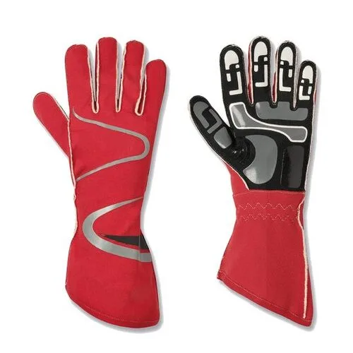 Red and black custom made leather go kart gloves