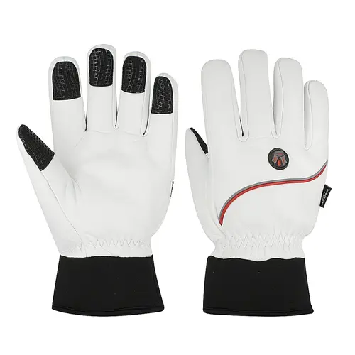 White and black custom made leather winter gloves