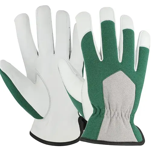 white and green leather mechanic gloves