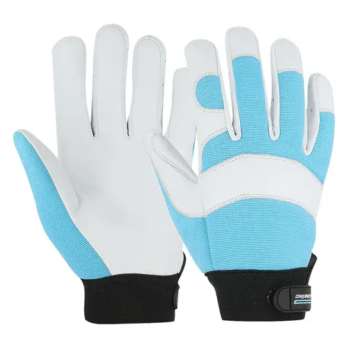 White and light purple custom made leather mechanic gloves