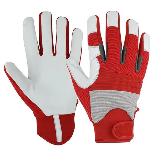 White and red custom made leather mechanic gloves