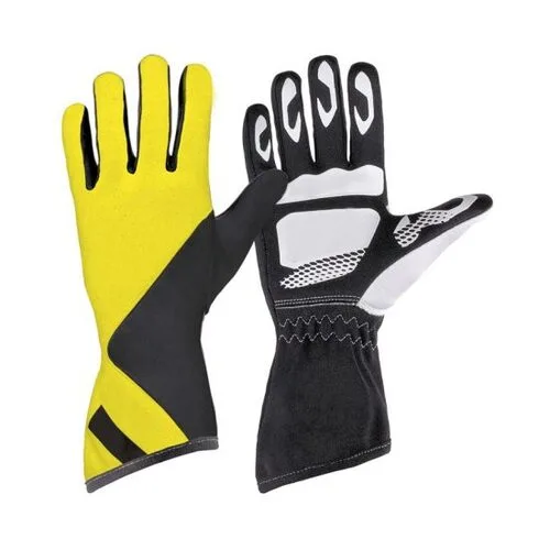 Yellow and black custom made leather go kart gloves
