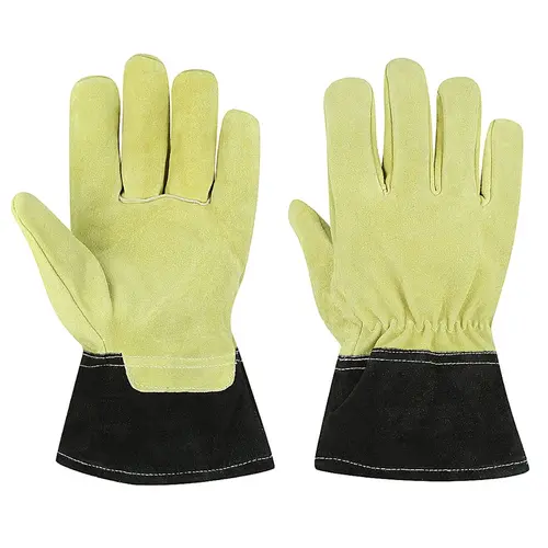 yellow and black leather safety gloves
