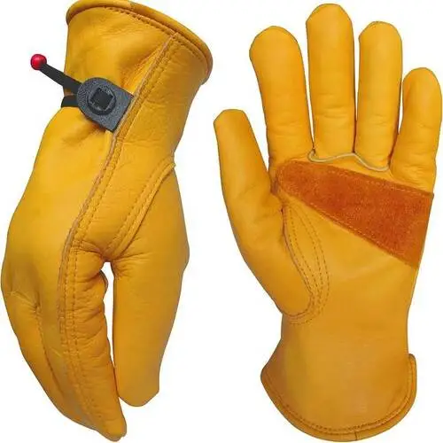 Yellow custom made leather safety gloves