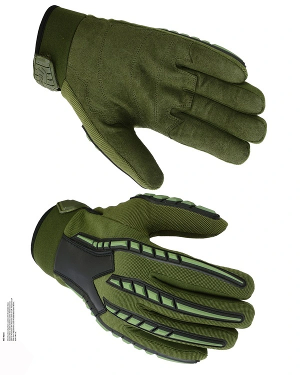 Olive green tactical gloves with reinforced knuckle protection