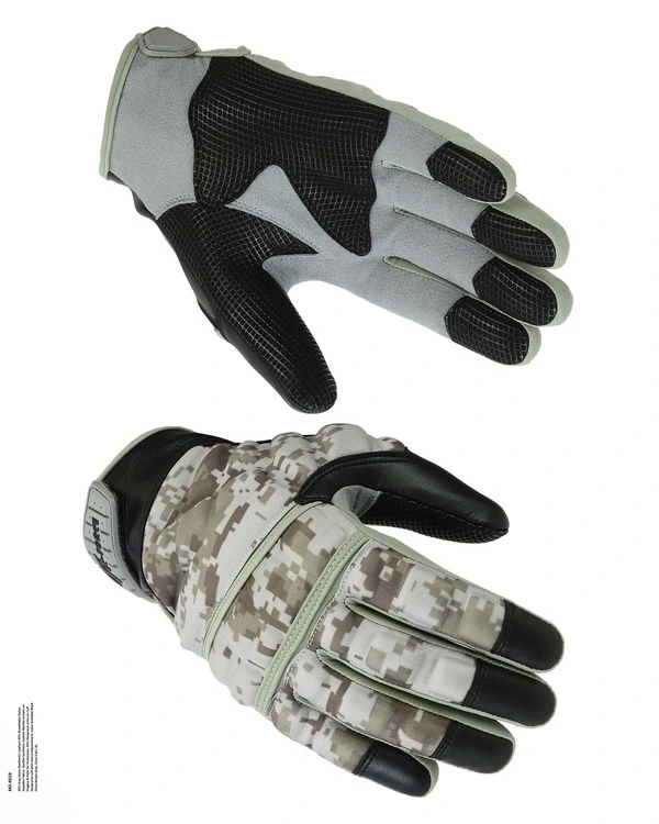 Camouflage tactical gloves with black grip and padded palms