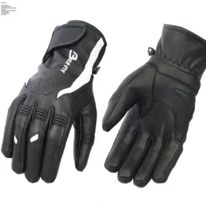 Black an white custom made motorcycle glove made by our factory