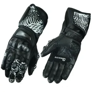 black custom made motorbike gloves manufactured by handygear gloves